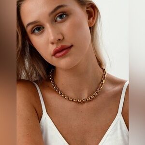 Gold Chunky Toggle Rolo & Cook Chain Necklace, Collar Bone Length Titanium Steel